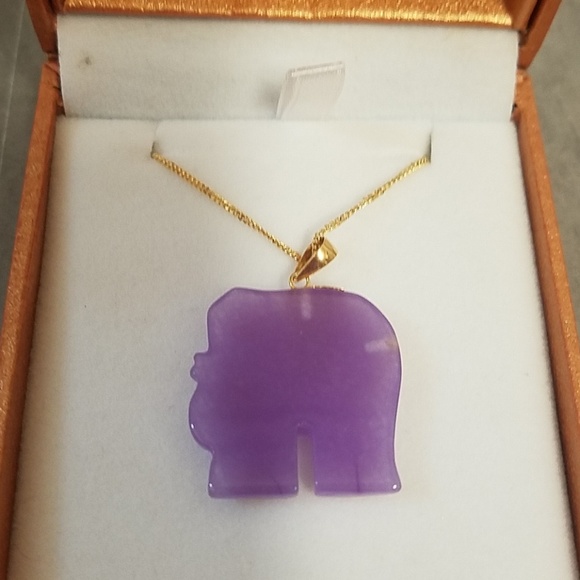 Genuine Purple Jade Good Luck Elephant Pendant - Picture 3 of 3